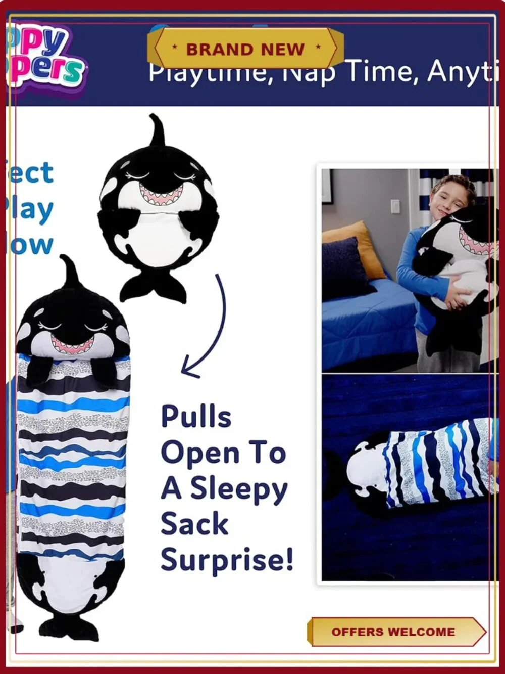 Happy Nappers Pillow & Sleepy Sack 2-in-1 Plush Shark Sleeping Bag Kids Nap Time